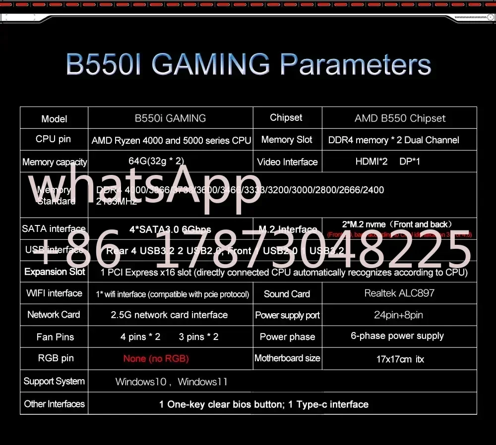 JGINYUE AMD B550 ITX Motherboard supports Ryzen R5 4000/5000 series processors DDR4 RAM Desktop PC PCI-E 4.0 B550i GAMING