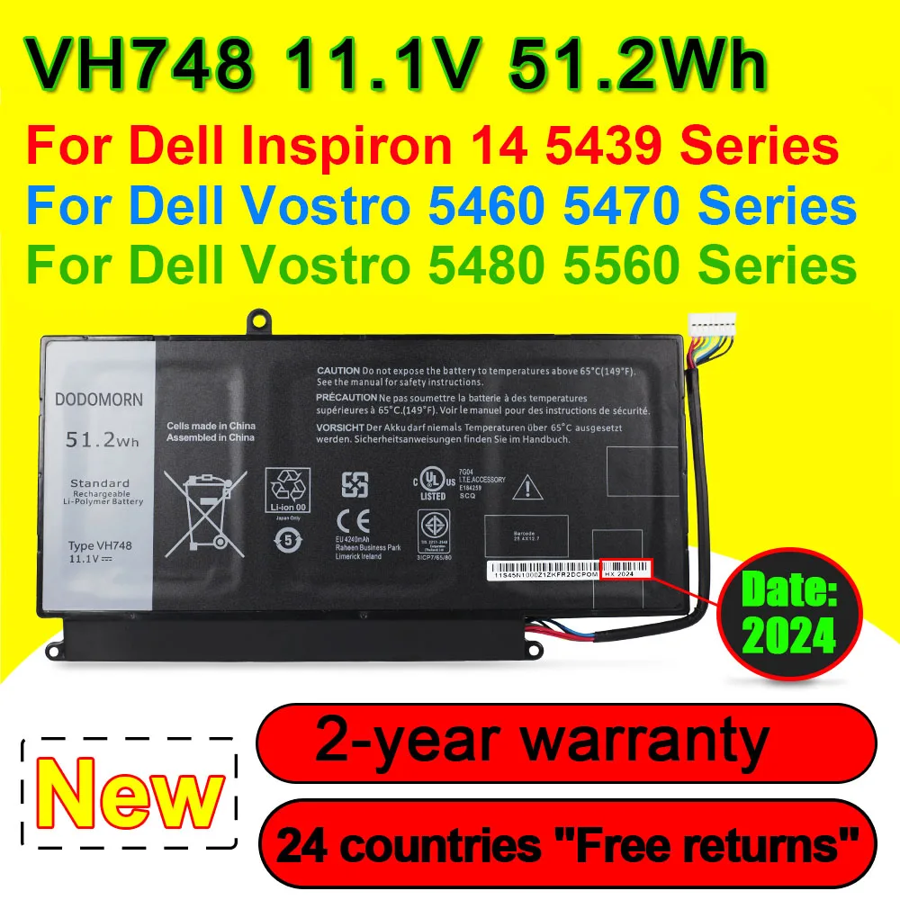 VH748 Аккумулятор для ноутбука DELL Vostro 5460 5470 5480 5560 Inspiron 14 5439 серии 11 1 В 51 2 Втч 4240 мАч