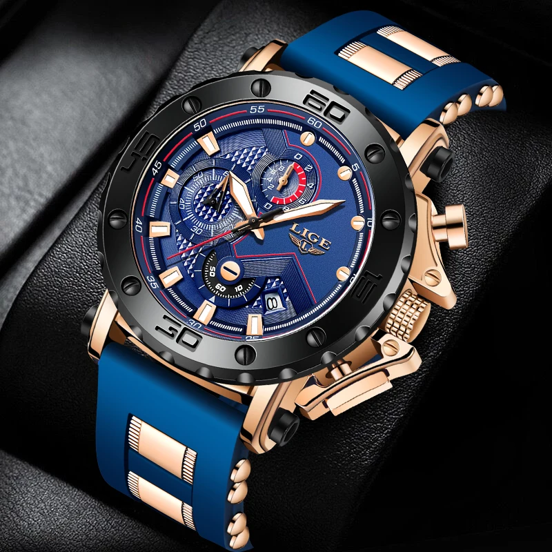 Часы наручные LIGE Мужские кварцевые брендовые Роскошные водонепроницаемые
