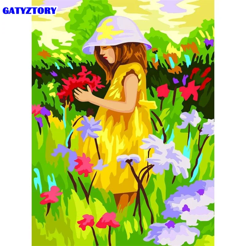 

GATYZTORY 40x50cm Oil Painting By Number Diy Frame Picture Girl In The Grass Paint By Numbers On Canvas Home Decoration Diycraft