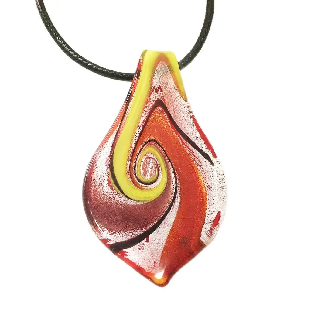 

Red Leaf Colored Glaze Necklace For Women Lampwork Glass Murano Bead Pendant Wedding Jewelry For Party Loves Gift