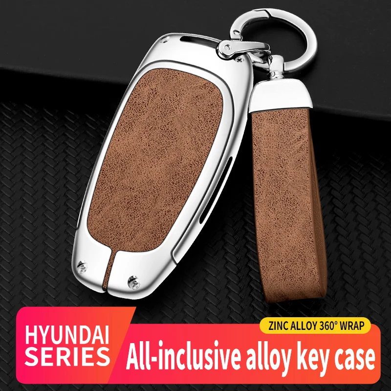 

Leather Zinc Alloy Car Key Case Cover For Hyundai I30 Ix35 KONA Encino Solaris Azera Keychain Remote Shell Holder Accessories