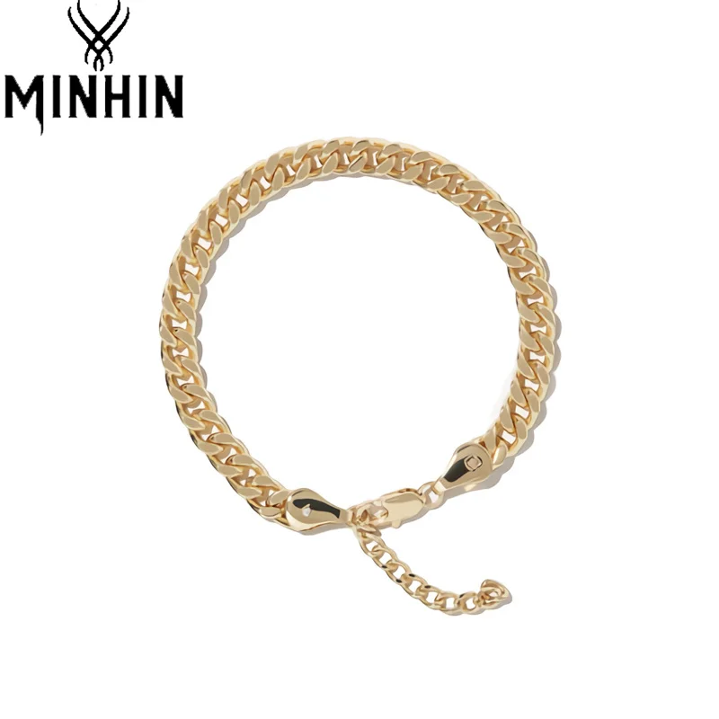 

MINHIN Cuban Link Bracelets for Women Men Paperclip Link Chain Stainless Steel Gold Color Hand Chain Adjustable Classic Bangle