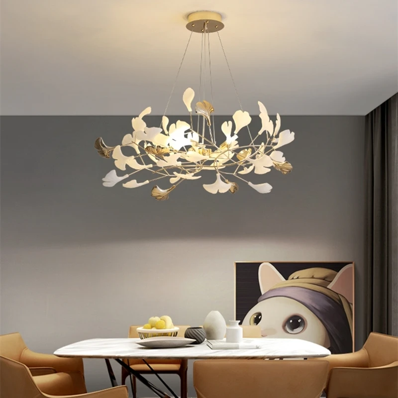 Скидка Люстра для гостиной, креативная Роскошная Подвесная лампа для зала, постмодерн, освещение для ресторана и бара, дизайнерский дизайн Ginkgo Leaf, ...