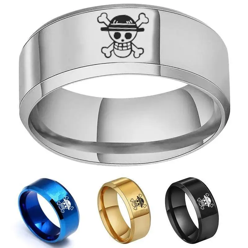 

Anime One Piece Ring Manga Stainless Steel Rings for Men Straw Hat Luffy Skeleton Pirates Men's Rings Bague Heren Ghibli Rings