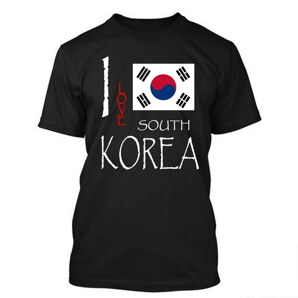 

CLOOCL Fashion T-Shirts I Love South Korea Korean Flag Printed Cotton T-shirts Summer Hip Hop Tops Men for Women Clothing