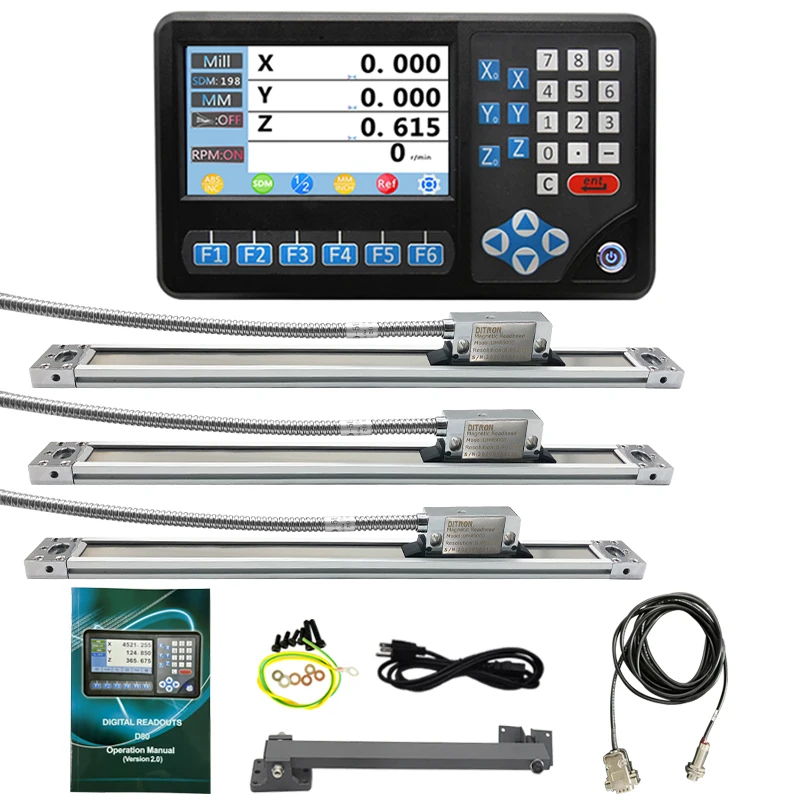 

DITRON 3 Axis Dro Digital Readout with 3pcs 50-1000mm Dro Magnetic Scale Sensor Magnetic Scale Enocder for Milling Lathe Machine