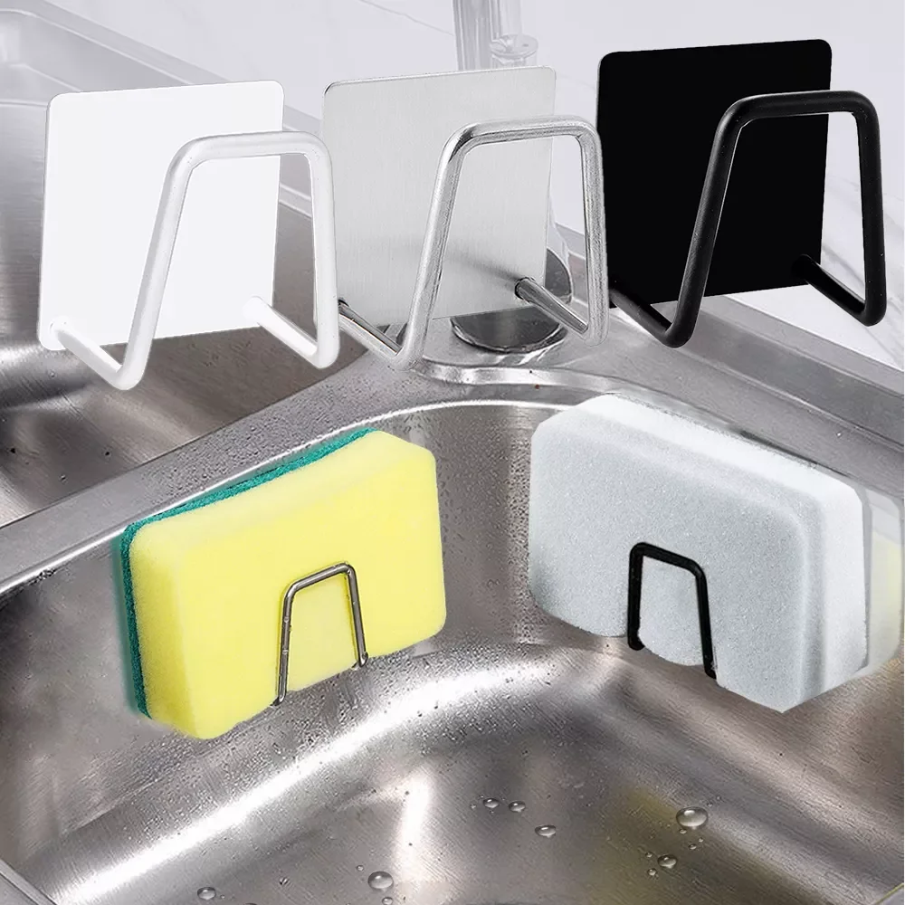 

2022New Steel Sponge Holder for Kitchen Self Adhesive Sink Sponges Drain Drying Rack Kitchen Storage Organizer Accessories