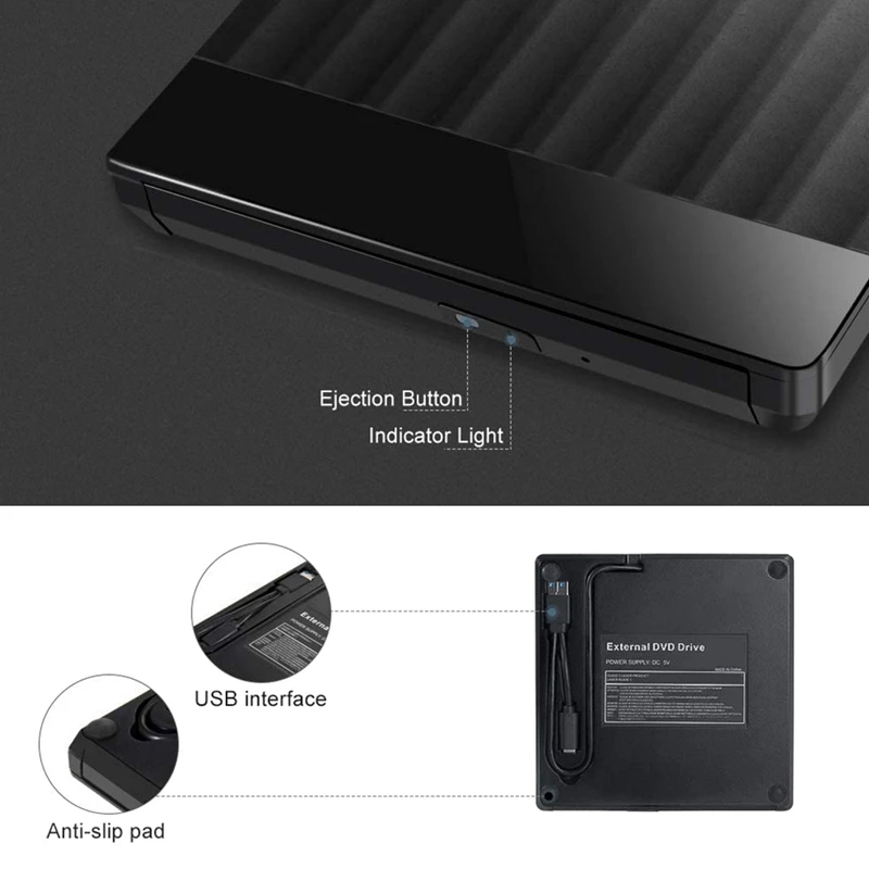 Внешний привод CD DVD высокоскоростной портативный USB 3 0 и C для передачи данных