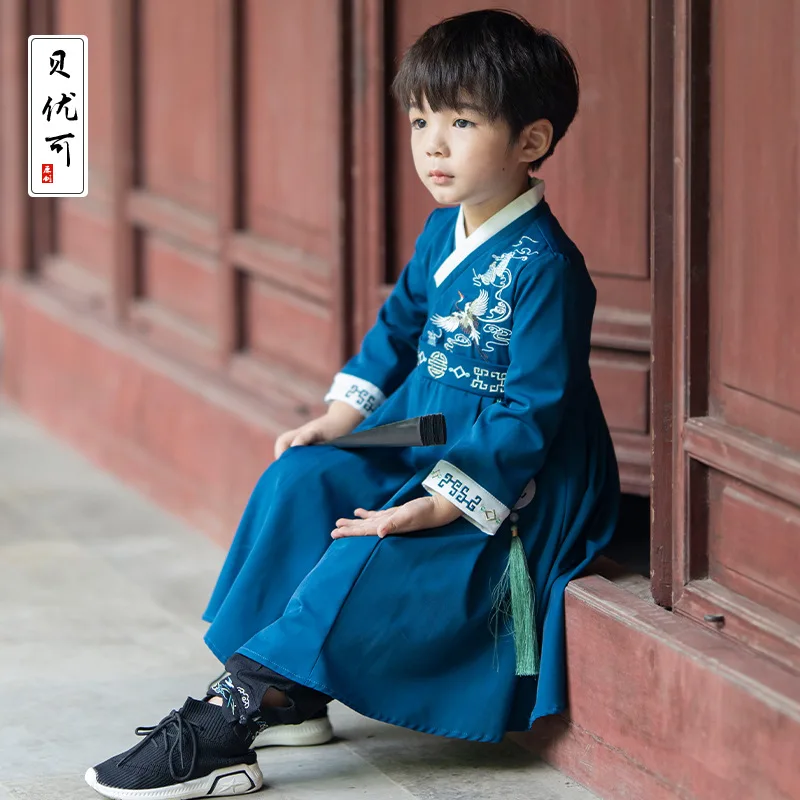 

Japanese Kimono Dress Set for Boys Retro Crane Embroidery Traditional Fancy Robe Cardigan Suit Asian Casual Streetwear 2022