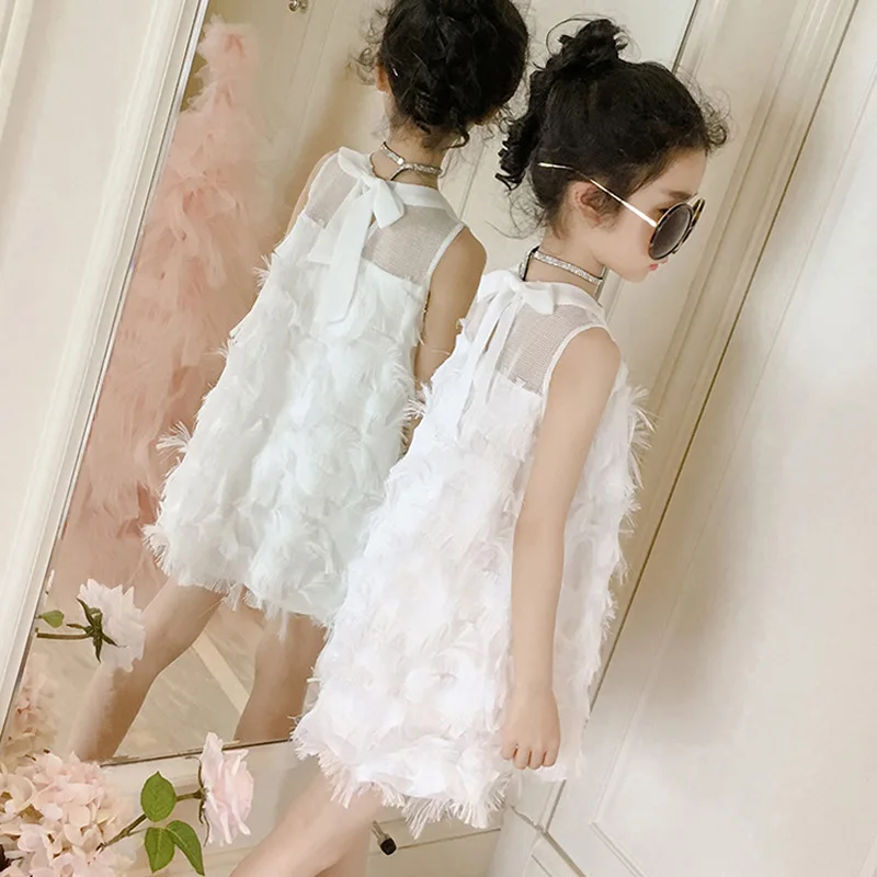 

Summer Girls Dress 2022 New Princess Style Back Bow Feather Chiffon Mesh Teens For Girls 5 7 9 11 12 Years Children Clothing
