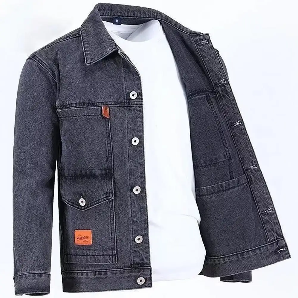 

Collar Pure Color Denim Wear Turn-down Thermal Daily Jacket Autumn For