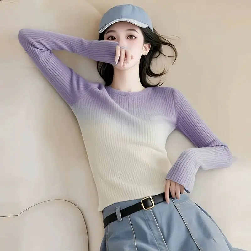 2024 ранняя осень новая женская одежда синий свитер с градиентом Meila низ и