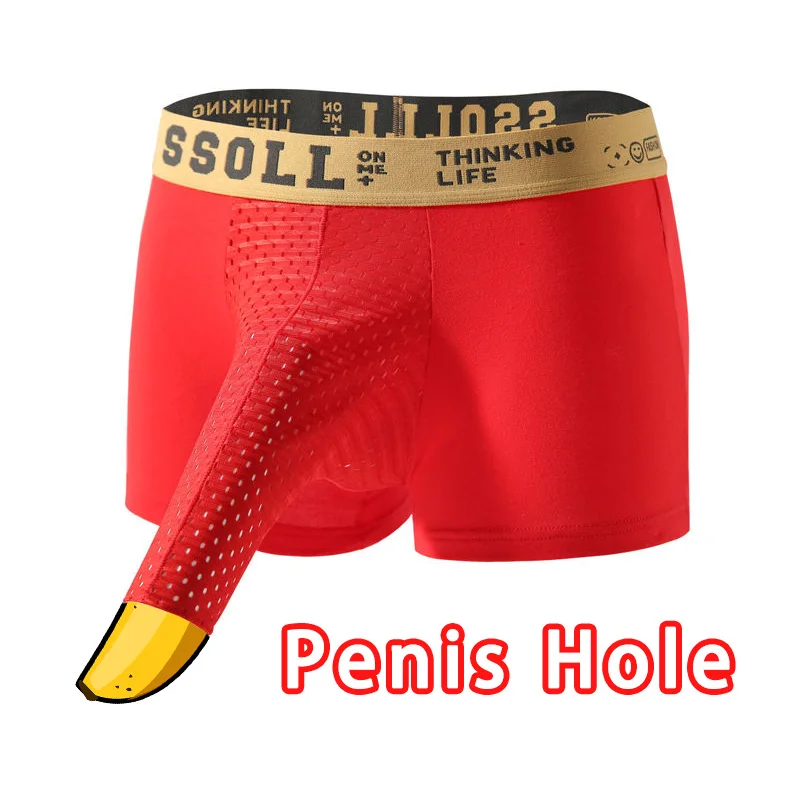 Man Elephant Nose Sexy Lingerie Boxers Bulge Mesh Pouch Front Hole Underwear Summer Breathable Enhance Underpant scrotal support