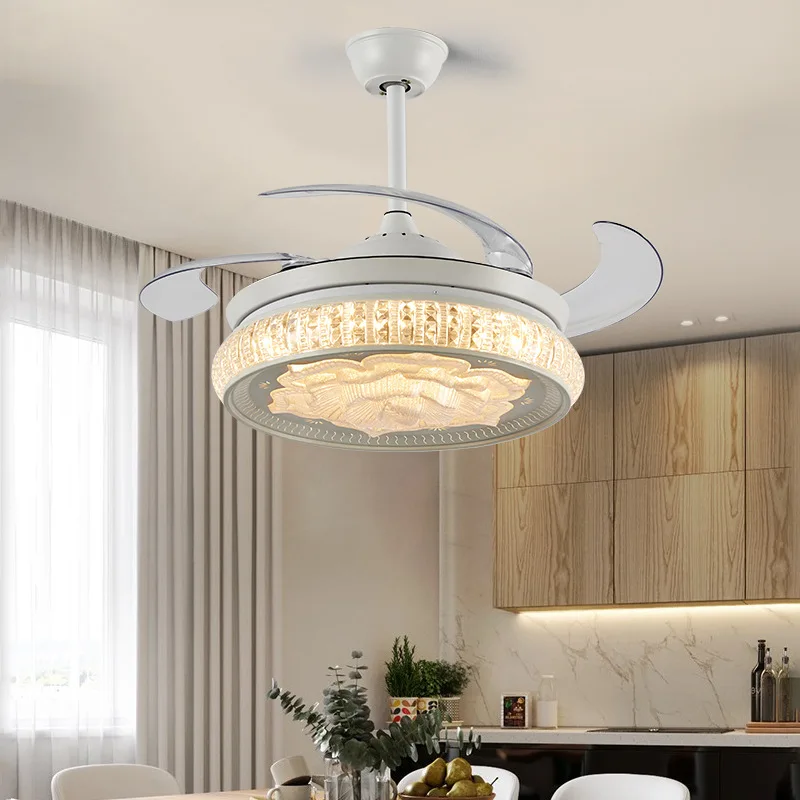 

Crystal Ceiling Fan Lamp Post Modern Invisible Fan Lamp Restaurant Fan Lamp Simple Home Bedroom Ceiling Fan