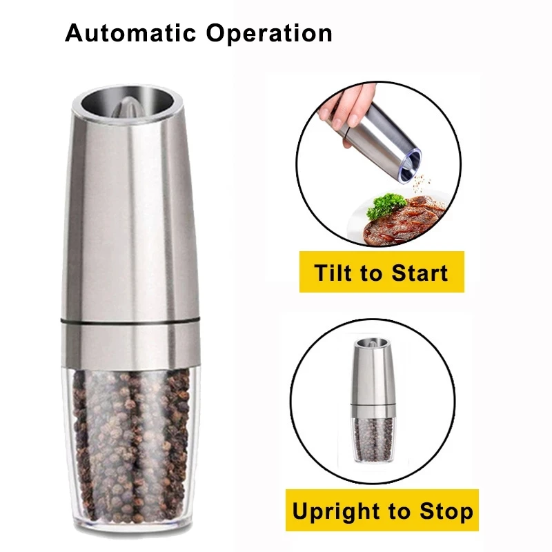 

Electric Salt Pepper Grinder Automatic Spice Salt Pepper Shaker Mill Grinder Gravity Sensoning Adjustable Battery Operated Tools