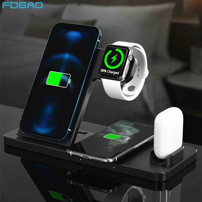 

4 in 1 Fast Wireless Chargers Stand Foldable for iPhone 14 13 12 11 XS XR X 8 Samsung S21 S22 For Apple Watch 8 7 SE AirPods Pro