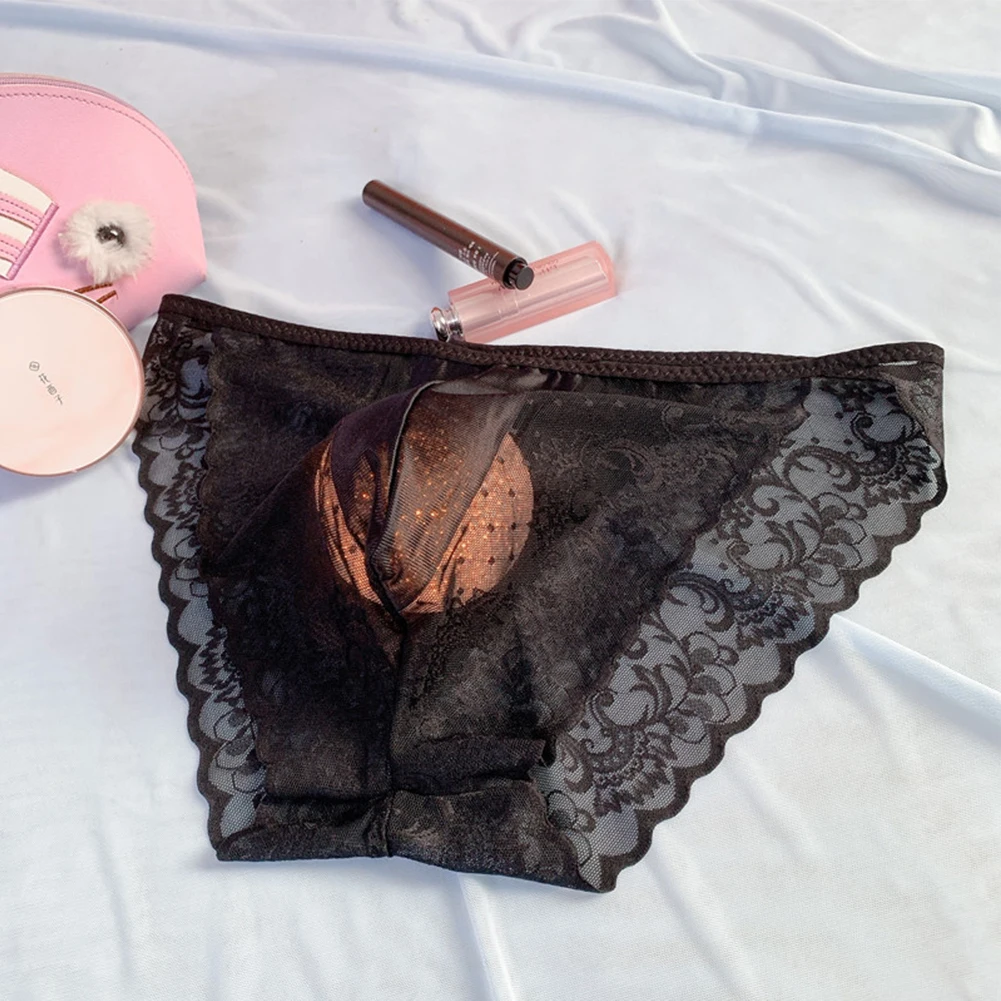 

Sexy Men Lace Briefs Mesh Sheer Bulge Pouch Bikini Thongs Gay Underwear Sissy Underpants Mens G String Cover Peni Erotic Lingeri