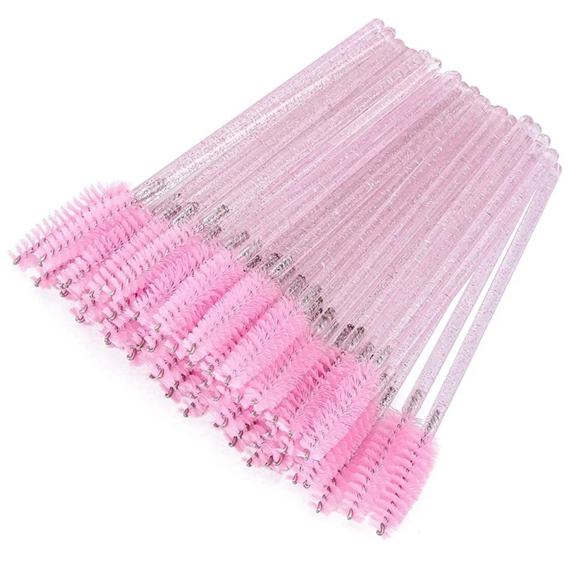 

300Pcs Disposable Crystal Rod Eyelash Brush Portable Eyelash Curler Makeup Brush (Pink)