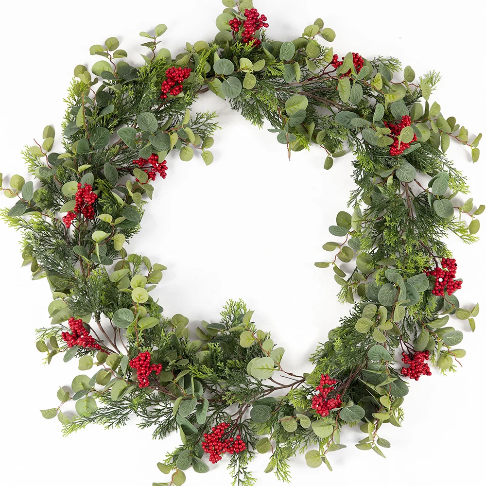 180cm Luxury Christmas Garland Decoration 2023 Artificial Red Berries Green Pine Trees Fir Garlands for Home Interior Table