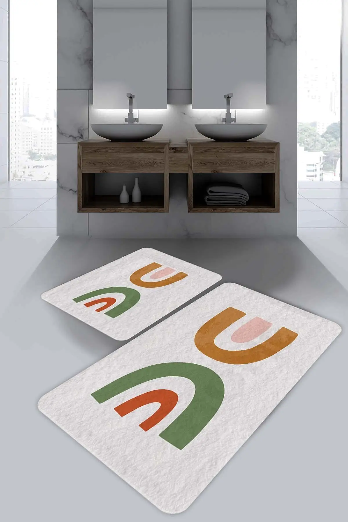 

White floor colorful pattern bathroom mat textile home & furniture