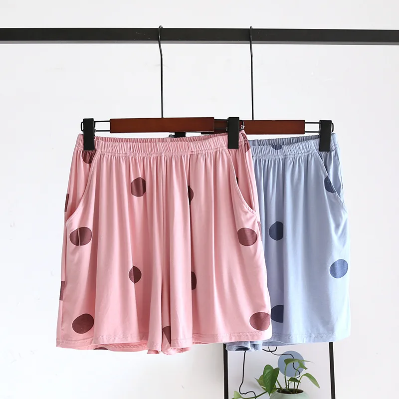 

Милые трикотажные летние повседневные шорты в японском стиле, Шорты для сна, хлопковые домашние женские шорты в горошек, модель 100% большого размера