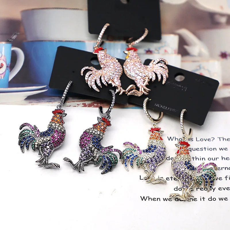 XUYE Fashion Jewelry Cuibic Zirconia Cute Colorful Rooster Dangle Earrings for Women Brand Design Luxury Cock Eardrop