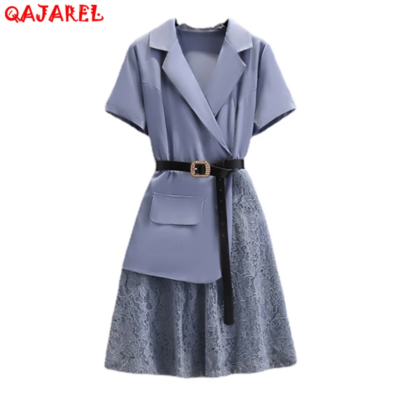 

Женское винтажное Кружевное платье миди, черное платье составного кроя в стиле Хепберн с коротким рукавом, элегантное офисное платье синего цвета, Новинка лета 2023