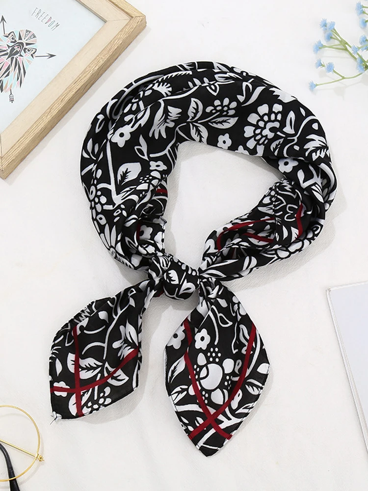 Шелковый квадратный шарф Женская атласная бандана сумочка с принтом шарфы