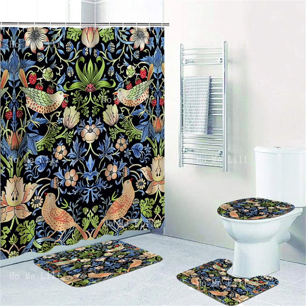 

Моррис клубника, вор, ботанические птицы и цветы, волшебный сад, акантус, листья, мотив ванной, наборы занавесок с ковриками