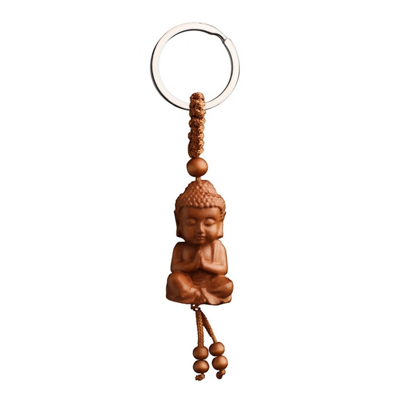 

Wooden Three-Dimensional Engraving Keychain Lifelike Buddha Pendant Key Ring Jewelry Making For Diy Car Accessories