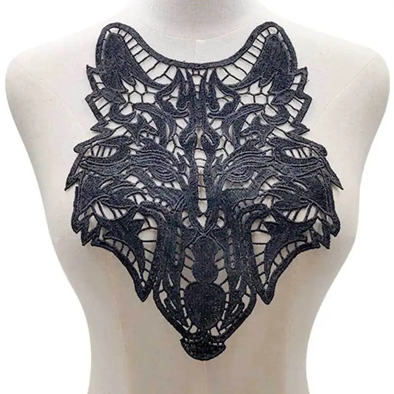 

Large Wolf Head Embroidery Patches Sew on Applique DIY Lace Trim Corsage Dress Evening Dress Cutout Decal Clothing Accessories