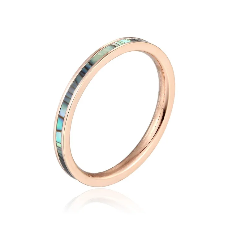

AILINFA Ladies New Titanium Steel Glossy Ring Simple Ring Personality Design Thin 3MM Abalone Shell White Black Pink Shell Ring