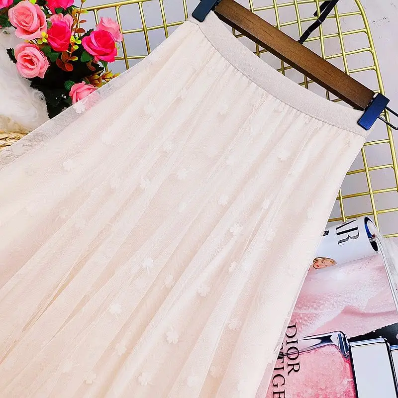 

Gauze Skirt Fairycore Woman Clothes 2022 Spring Summer Elastic High-Waisted Skirt Chic Floral Long Skirts Jupe Longue Femme Traf