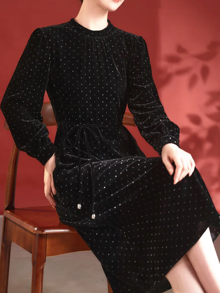 Silk Gold Velvet Dress Women 2025 New Hangzhou High end Luxury International Famous Brand Skirts