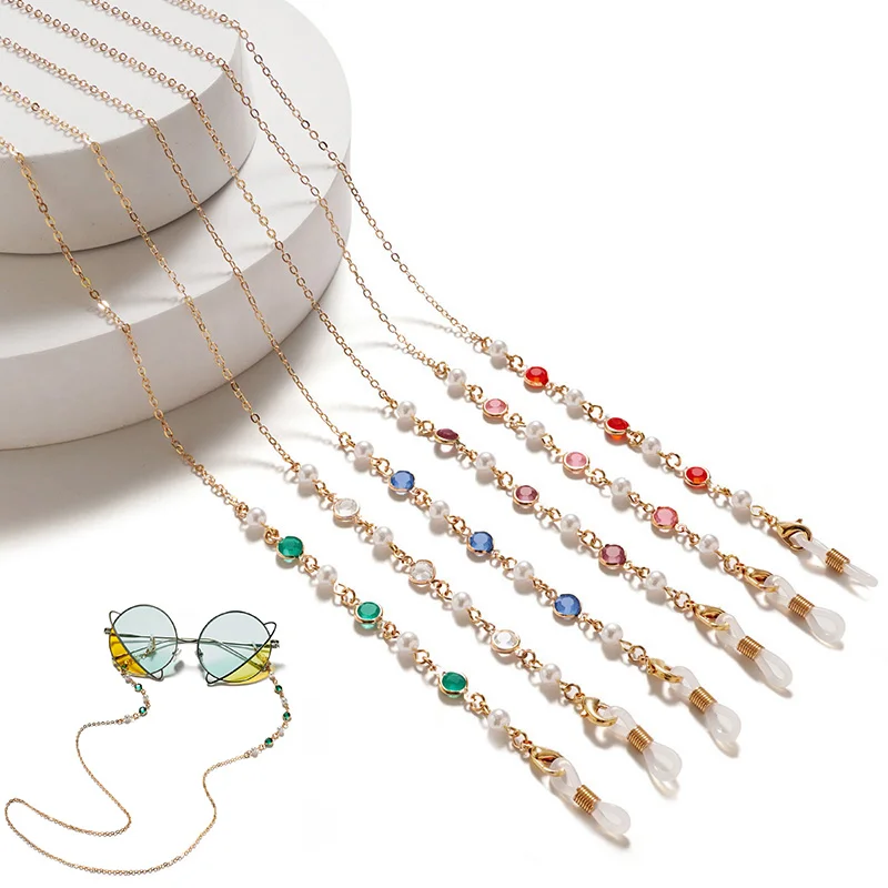 

2022 Fashion Colorful Crystal Pearl Glasses Chain Necklace for Women Hip Hop Reading Sunglasses Mask Holder Lanyard New Jewelry
