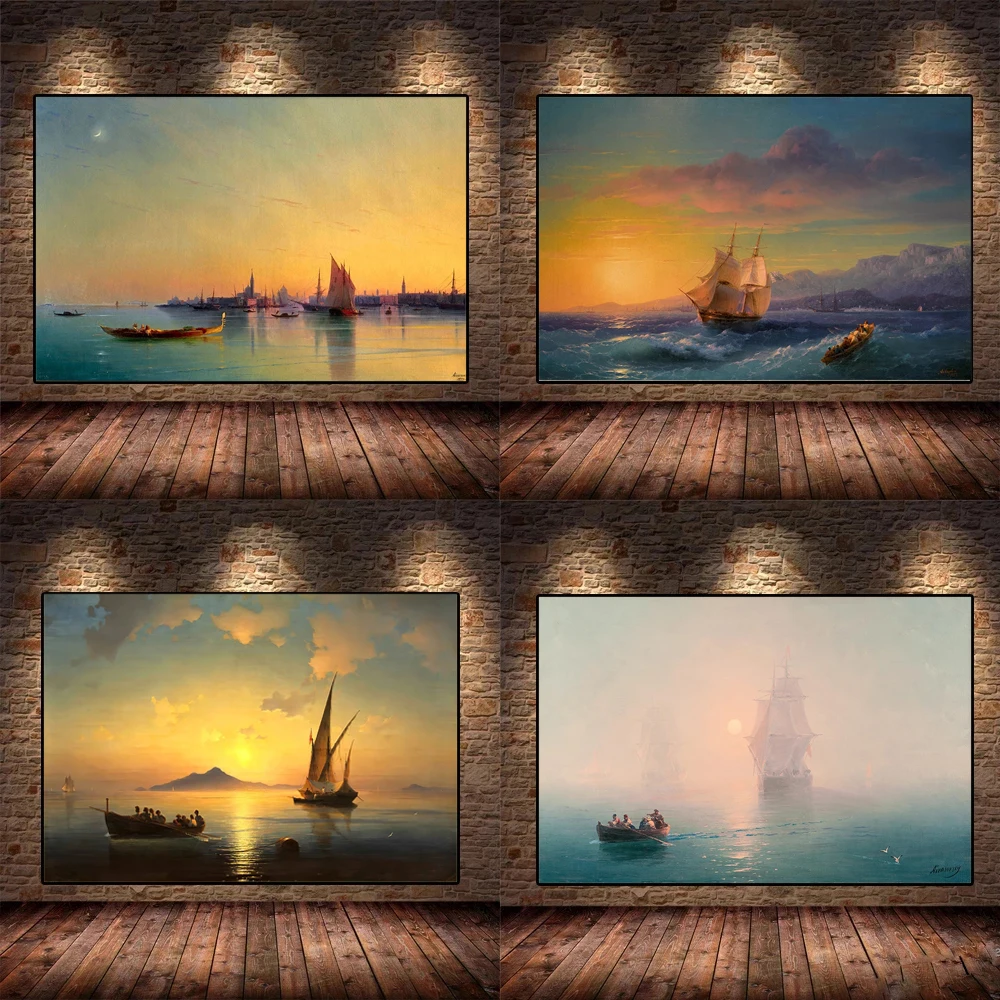 Современная Настенная картина маслом на холсте Иван айваззовский корабль закате