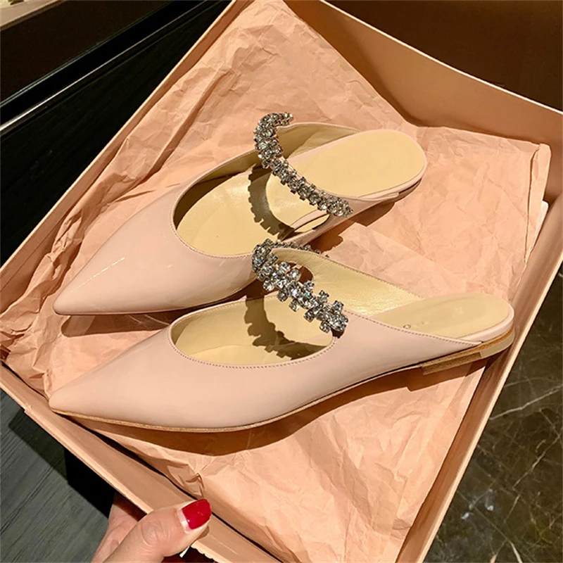 

Spring Autumn Pointed Toe Women Slipper Fashion CRYSTAL Shallow Slip On Ladies Mules Shoes Thin High Slides Zapatillas Mujer