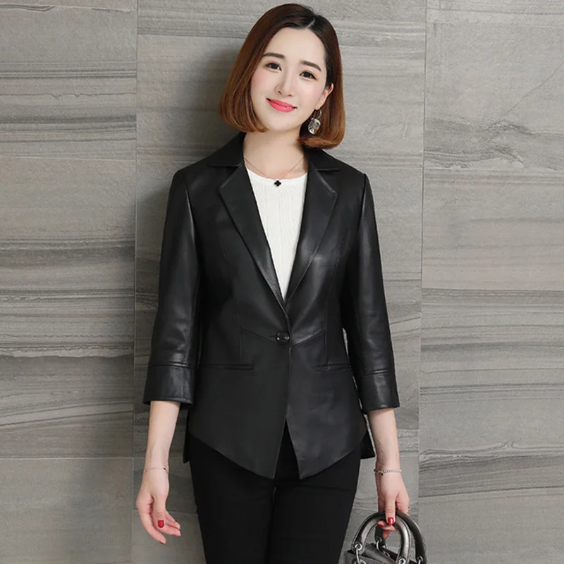 

Genuine Office Leather Lady Blazer Jacket Women 100% Lambskin Real Leather Suit Short Coat Slim Black Female Chaqueta Mujer