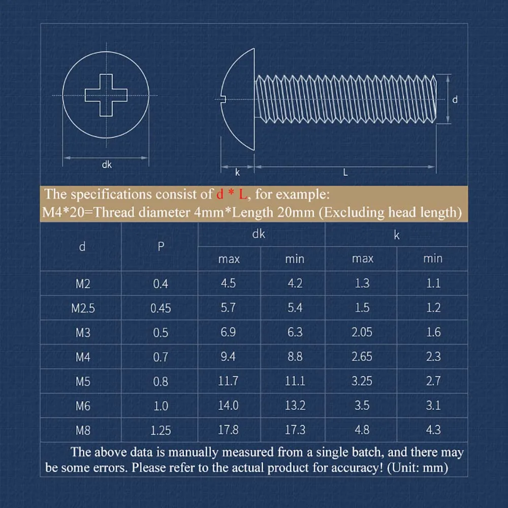 20/50 шт. полукруглая головка м3 М4 М5 М6 крестовые винты с большой круглой головкой