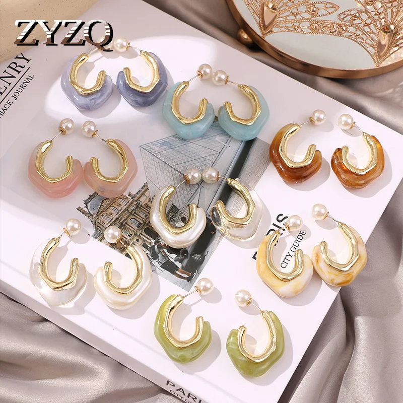 

ZYZQ Retro Acrylic Hoop Earring Statement Women's Fashion Exaggerated Resin Pendant Earrings Trendy Party Jewelry