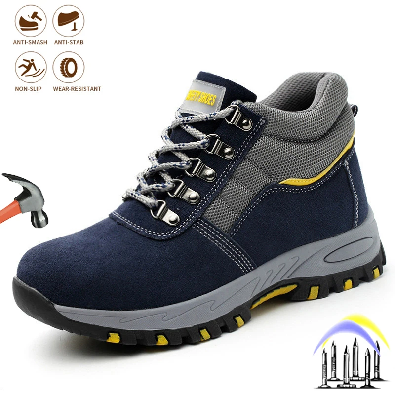 

Mens Shoes Steel Toe Cap Indestructible Work Outdoor Safety Boots Puncture-Proof Anti-smash Comfortable Men Advisable Sneakers