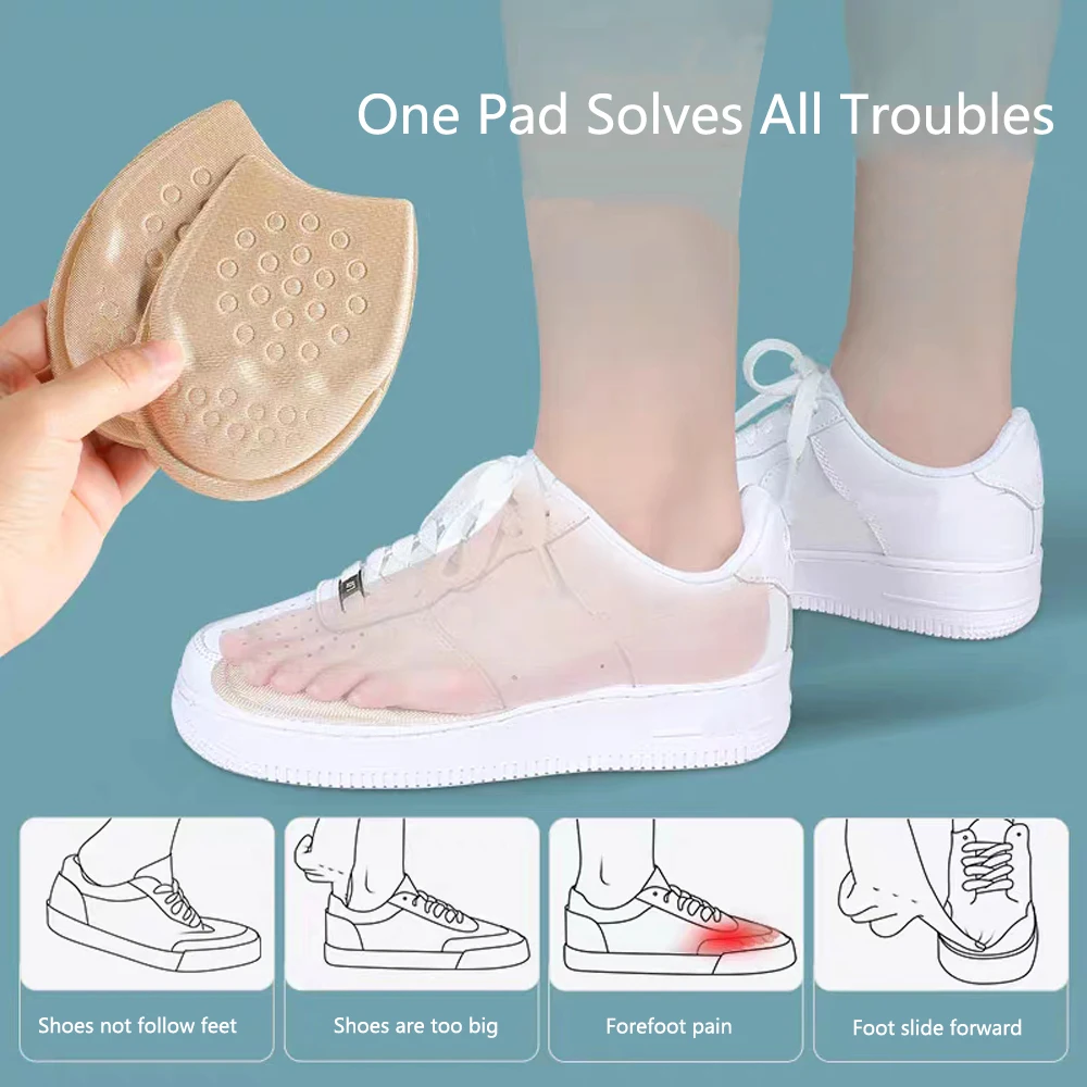Women Men Pain Relief Forefoot Insert Half Insoles for Feet Reusable Non-slip Toe Filler Inserts for Adjustable Size Shoe Pads