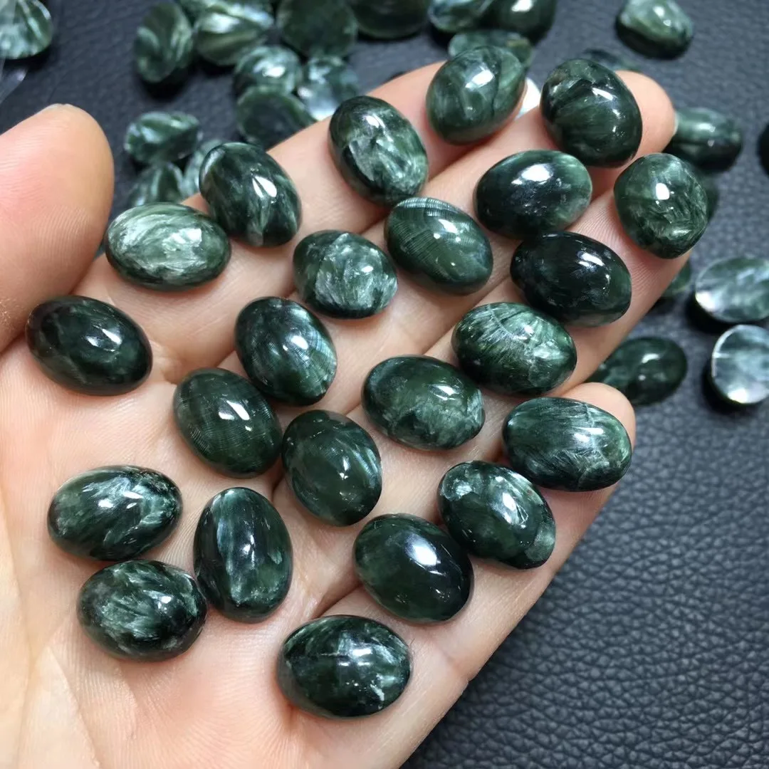 1 шт. Fengbaowu натуральный Серафинит овальный кабошон Форма Бисер для кольца серьги