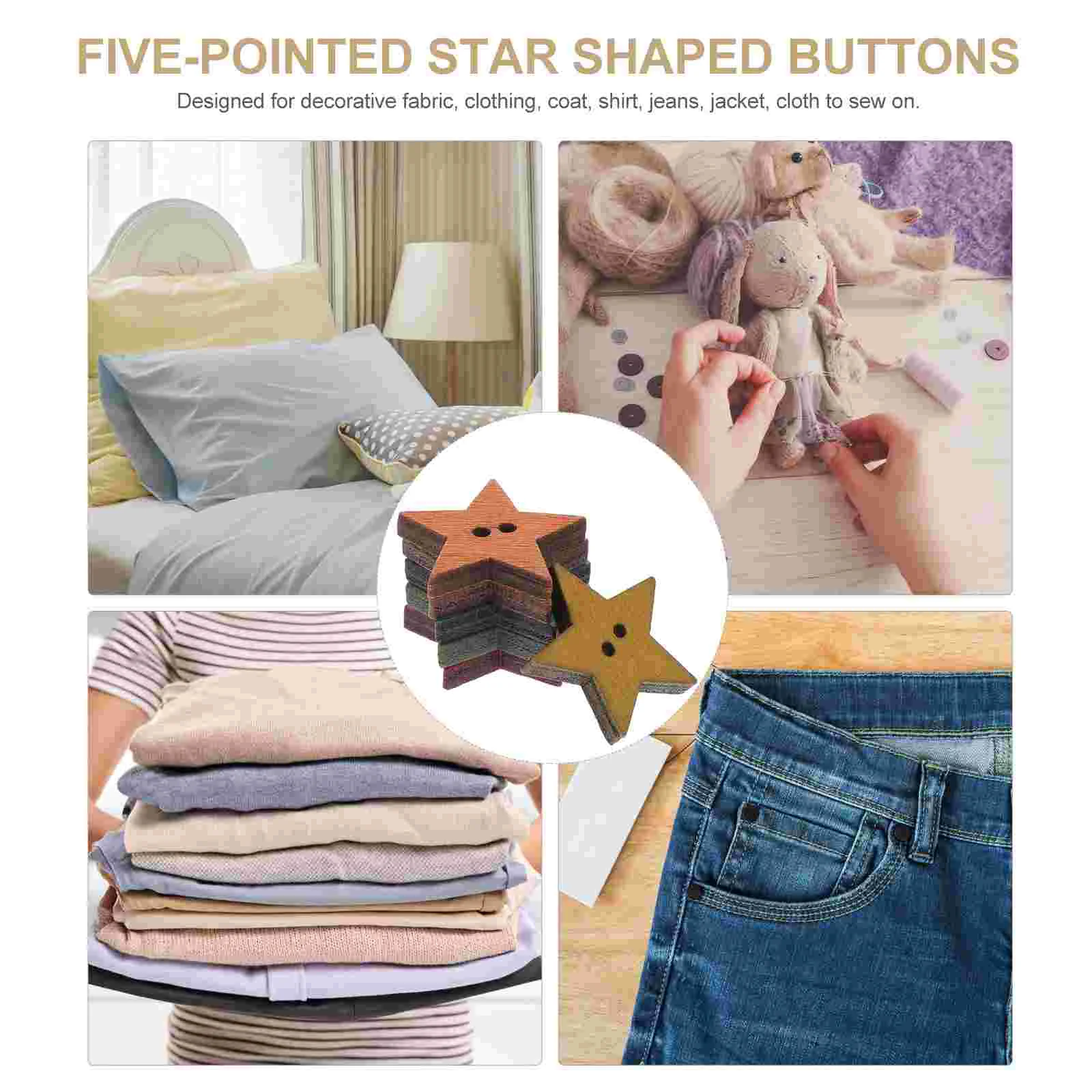 50 шт. Декоративные пуговицы с пятиконечной звездой деревянные для ручного шитья