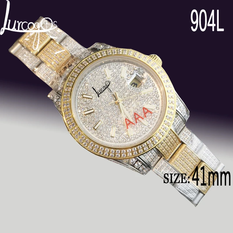 

Часы наручные мужские с арабскими цифрами, автоматические Роскошные с бриллиантами, розовое золото и серебро, с сапфировым стеклом и коробк...