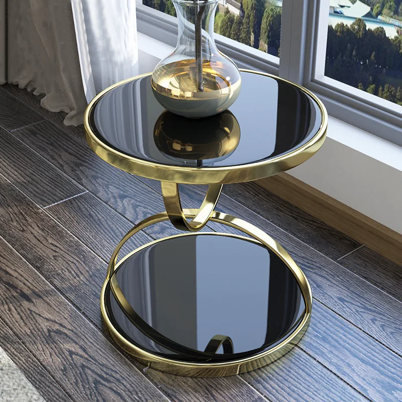 

Postmodern Bedside Table New Light Luxury Stainless Steel Sofa Coffee Table Balcony Bedroom Fashion Tempered Glass Side Table