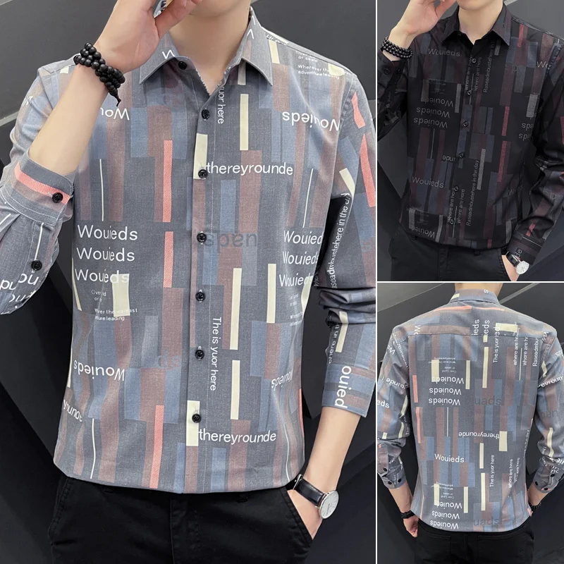 

Мужская рубашка с длинным рукавом, Повседневная приталенная рубашка в полоску, с длинным рукавом, деловой стиль, для улицы, 2022