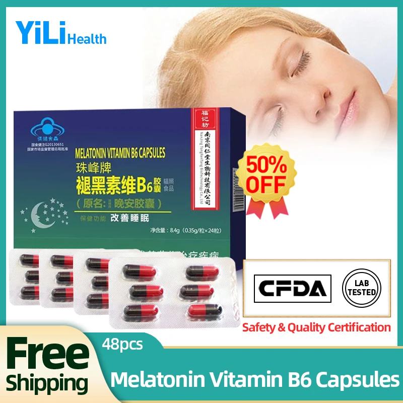 

Melatonin Sleeping Pills 350mg Melatonina Vitamin B6 Capsules Helps Improve Sleep Deep Sleep Insomnia Supplements 24pcs/box