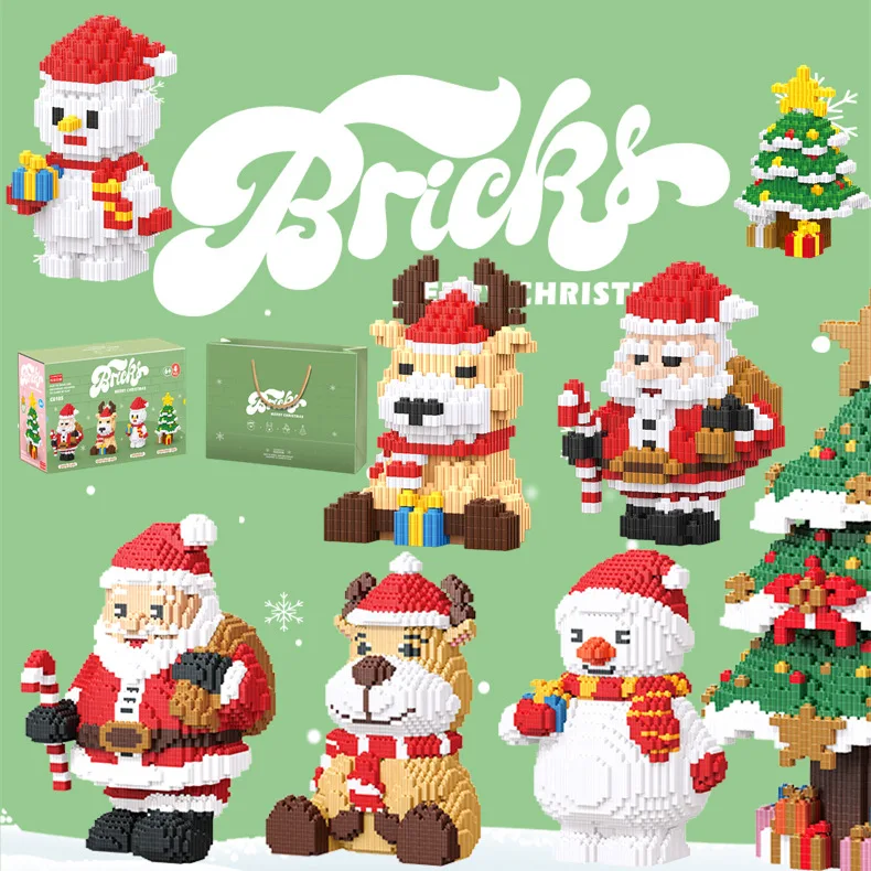 

Милый Санта-Клаус, Рождественская елка, снеговик, мини-конструктор, собранный мультяшный олень, модель, фигурка, микро-кирпич, игрушки для детей, подарки
